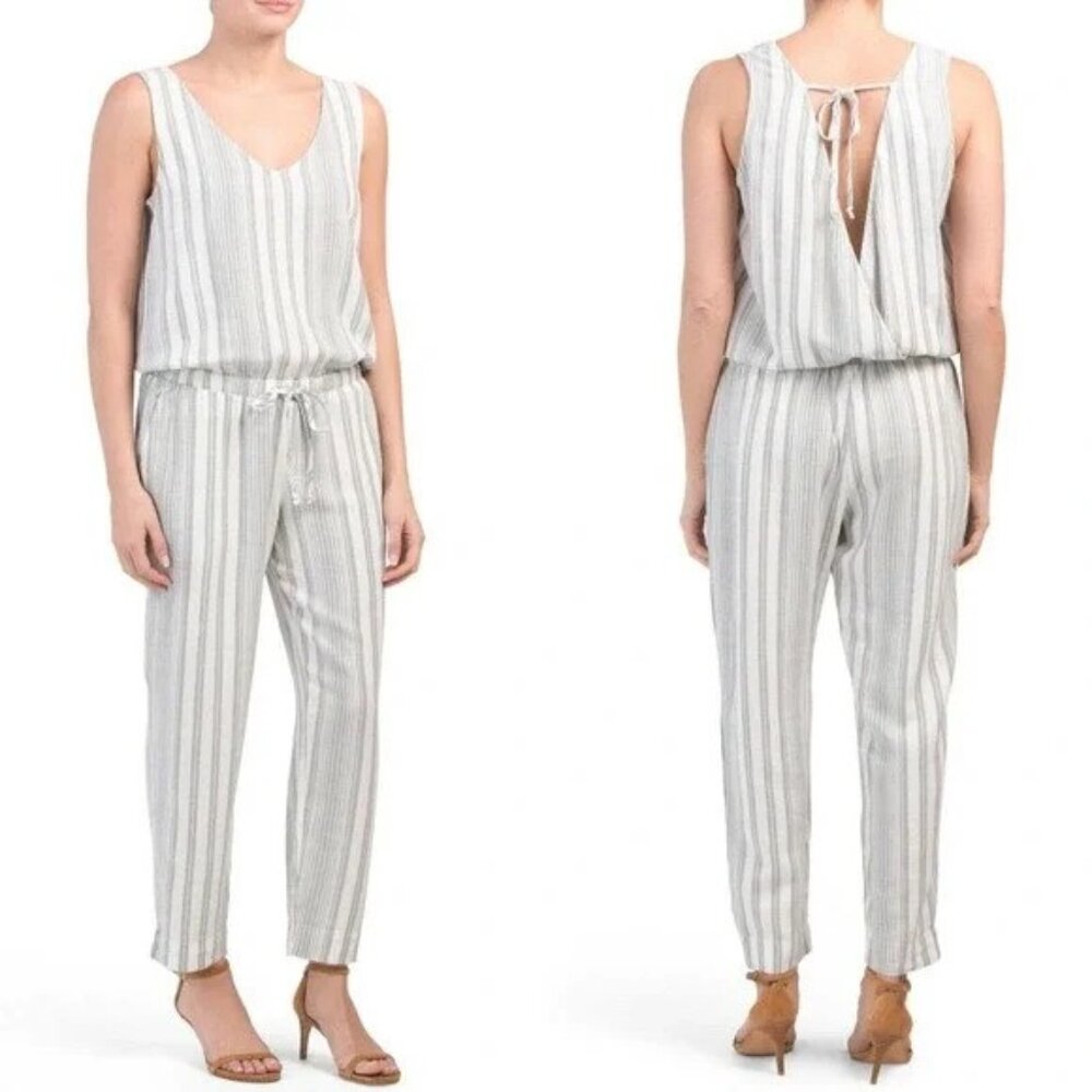 Cloth & Stone Striped Linen Blend Jumpsuit xs